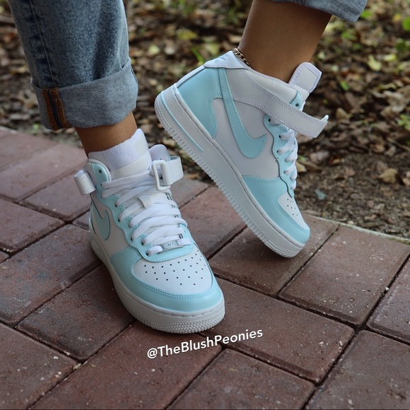 Nike Custom Painted Air Force 1 Mid Top - Light Blue NWT - Picture 5 of 15
